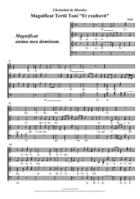 Magnificat Tertii toni Et exultavit Partitions gratuites